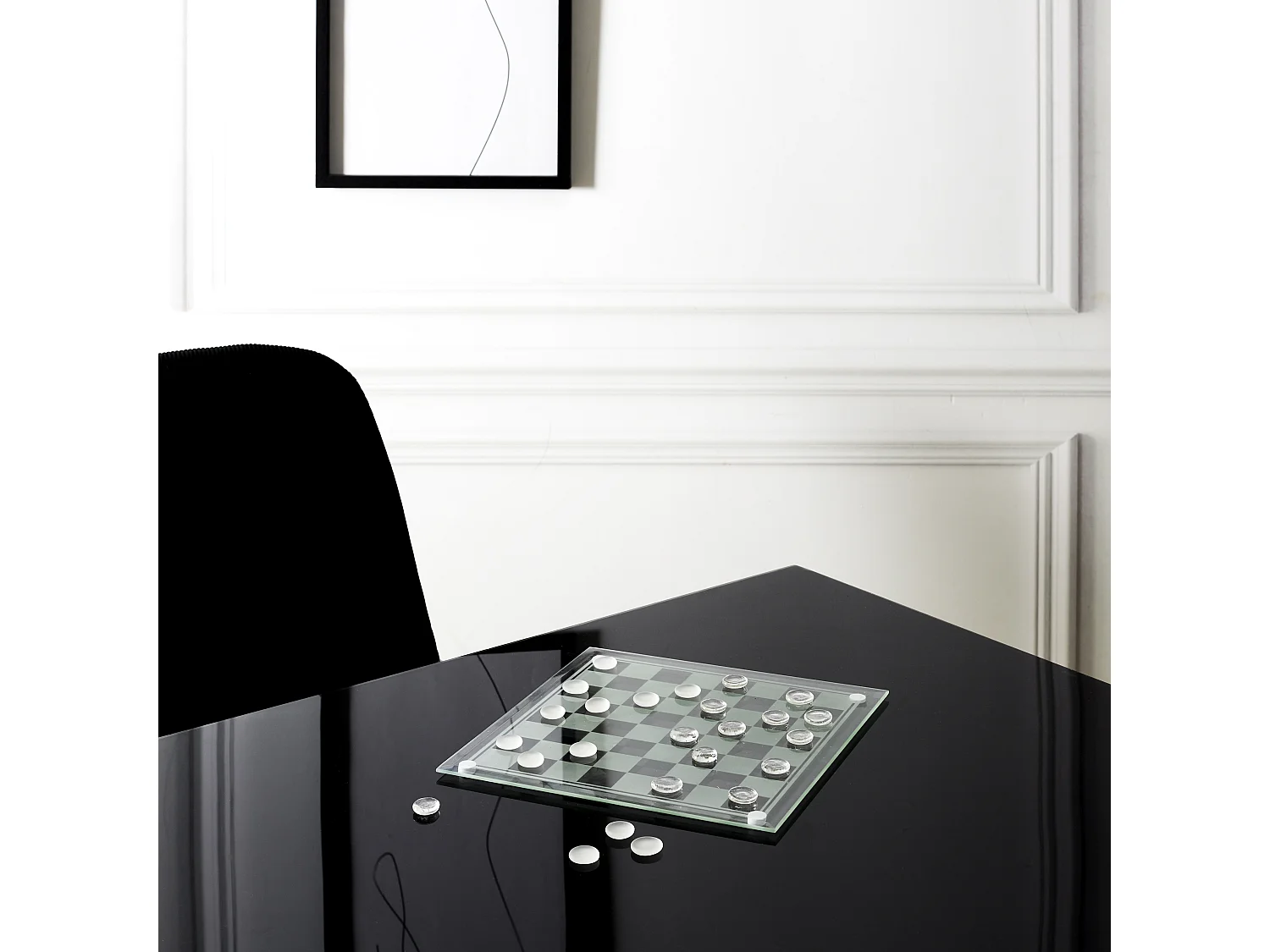 12jeu De Dames En Verre Blanc, Noir