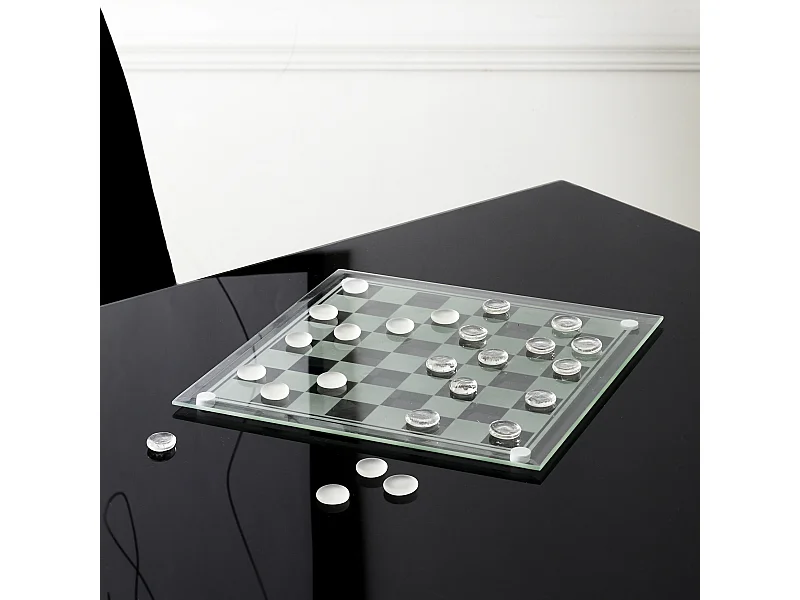 12jeu De Dames En Verre Blanc, Noir