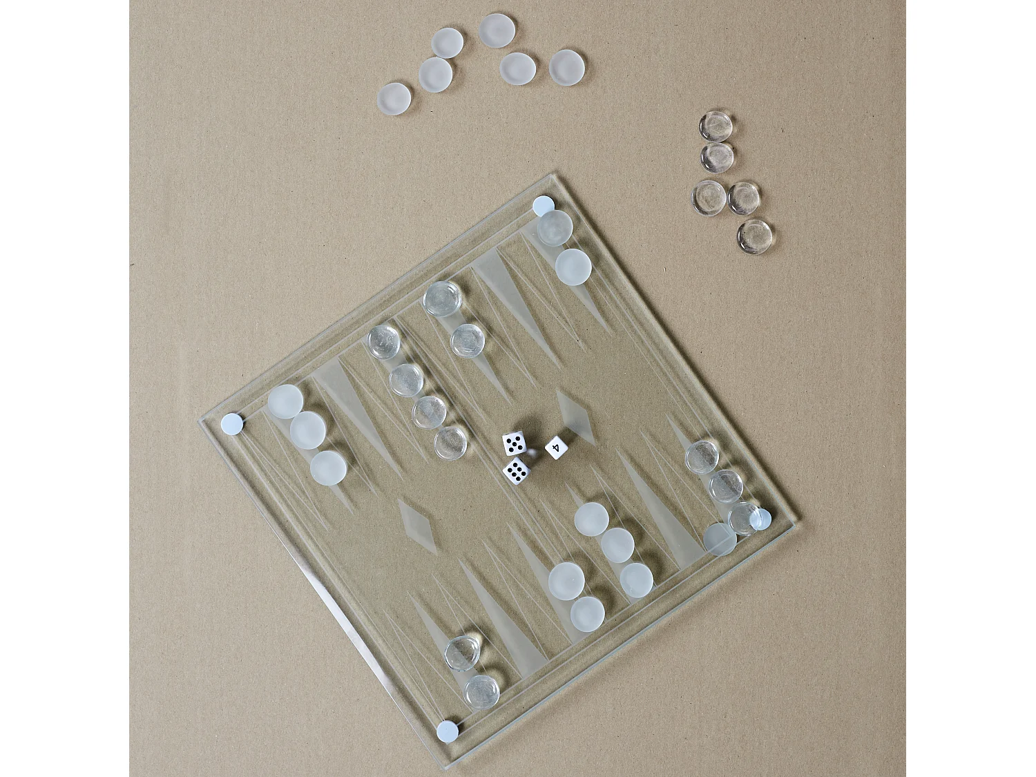 Jeu De Backgammon En Verre Blanc, Noir