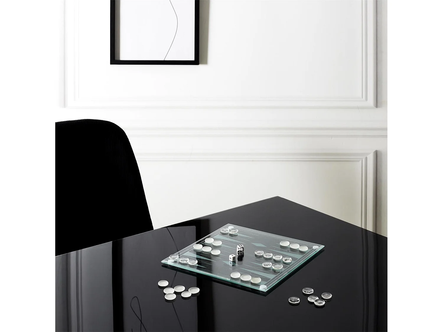 Jeu De Backgammon En Verre Blanc, Noir