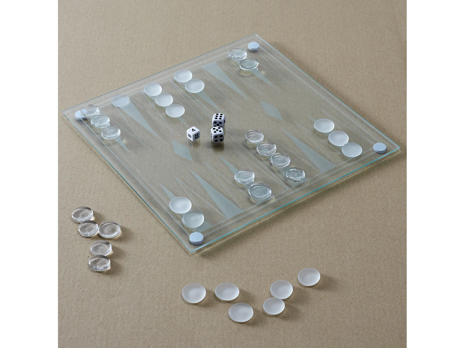Jeu De Backgammon En Verre Blanc, Noir