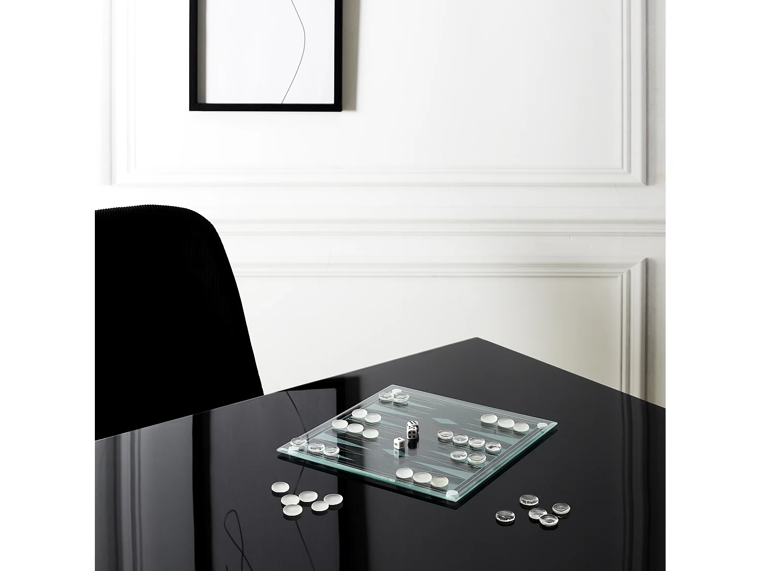 Jeu De Backgammon En Verre Blanc, Noir