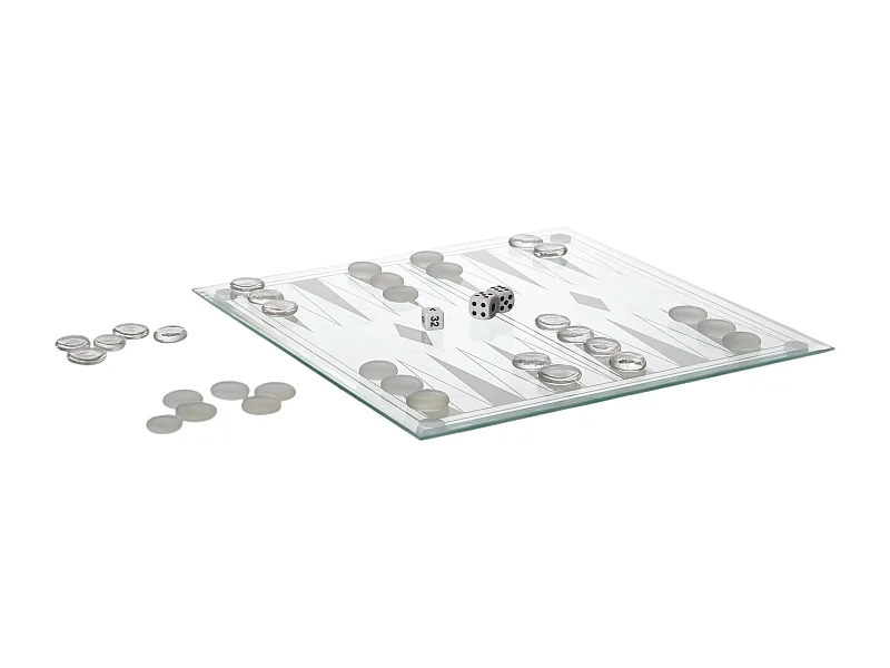 Jeu De Backgammon En Verre Blanc, Noir
