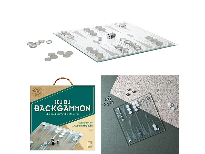 Jeu De Backgammon En Verre Blanc, Noir