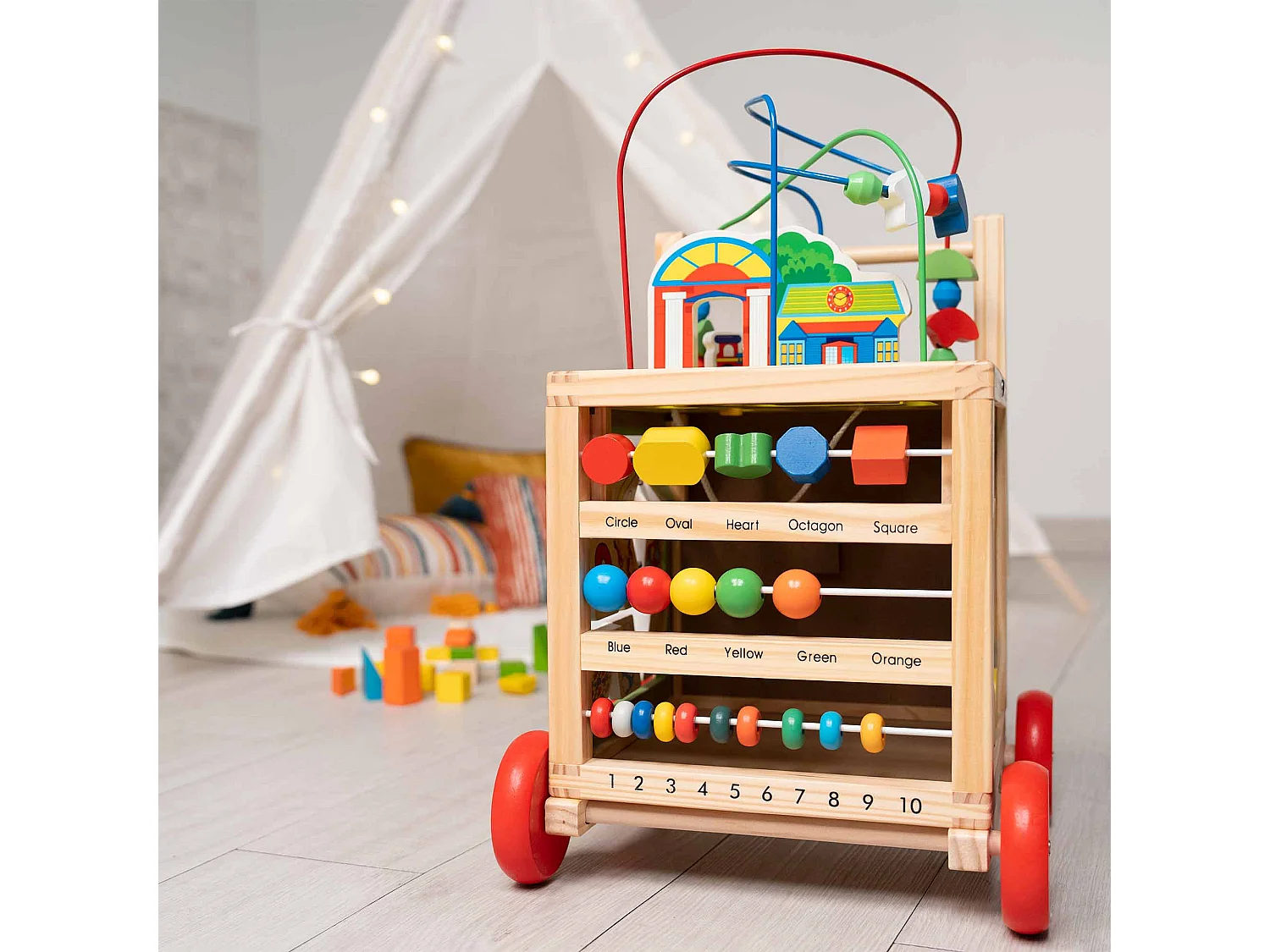 Trotteur pour Bébés Multi-Activités Montessori Robincool Corfù 33x33x45 cm en Bois Éco Développement Psychomoteur