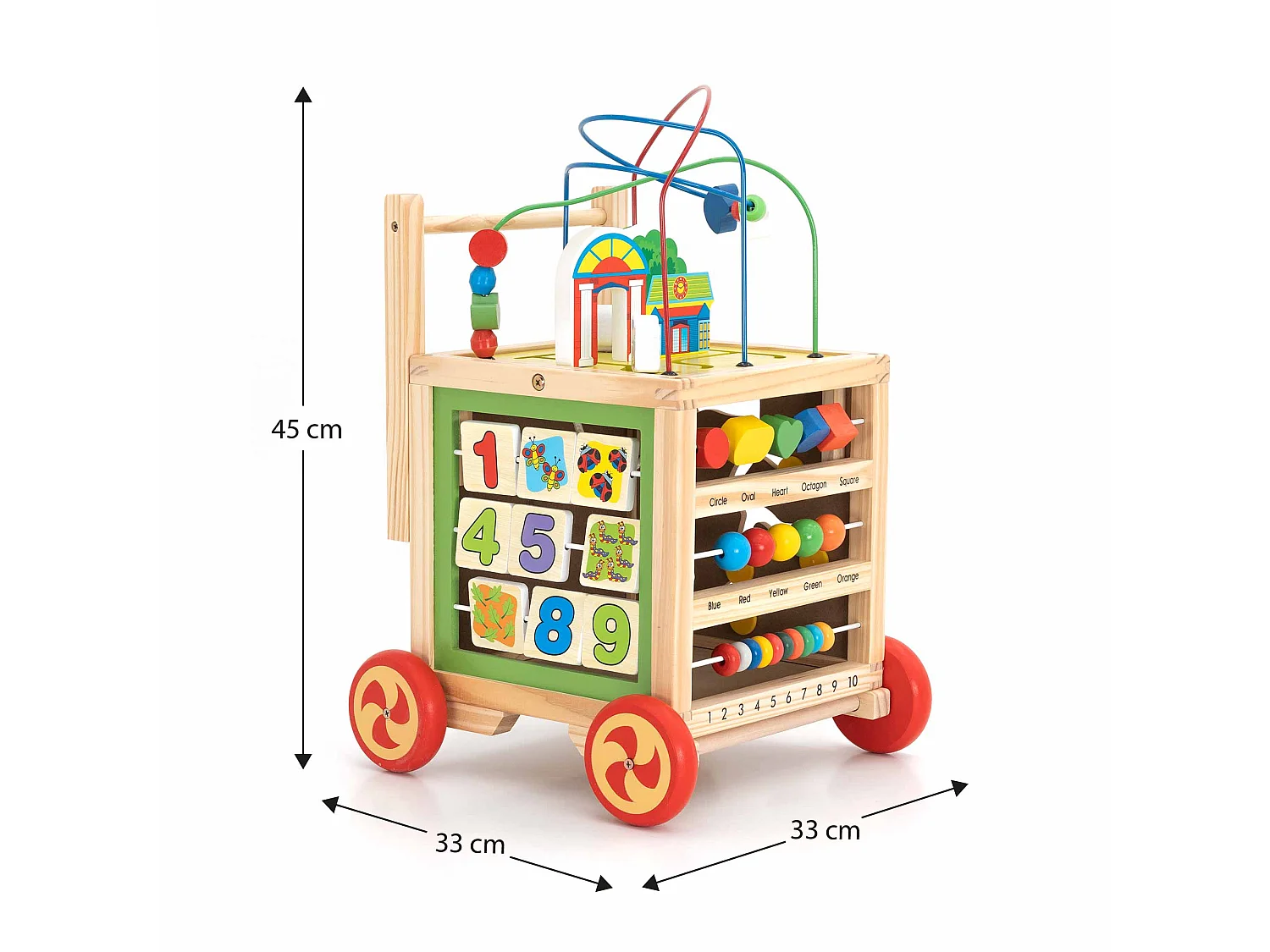 Trotteur pour Bébés Multi-Activités Montessori Robincool Corfù 33x33x45 cm en Bois Éco Développement Psychomoteur