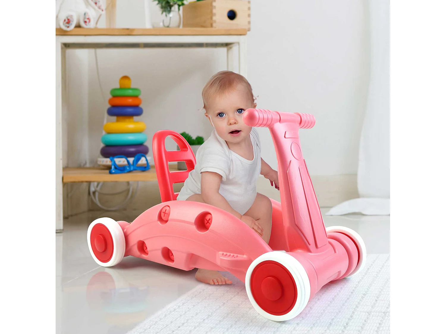 Draisienne 3en1 Robincool Children 62,5x32x38cm Convertible en Trotteur et Jouet à Bascule avec Guidon, Siège et Dossier