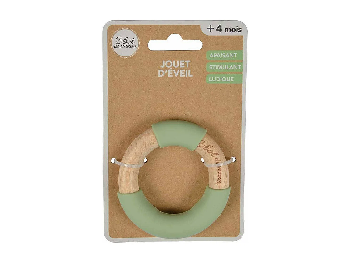 Jouet d'Éveil Bébé "Anneau en Bois" 7cm Vert