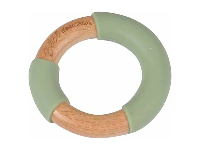 Jouet d'Éveil Bébé "Anneau en Bois" 7cm Vert