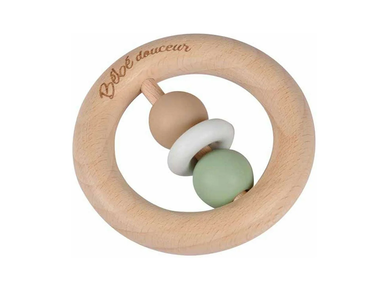 Jouet d'Éveil Bébé "Anneau Bois" 7cm Naturel & Vert