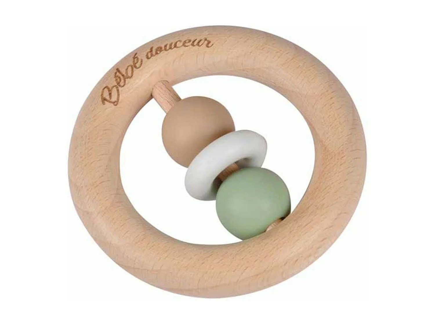 Jouet d'Éveil Bébé "Anneau Bois" 7cm Naturel & Vert