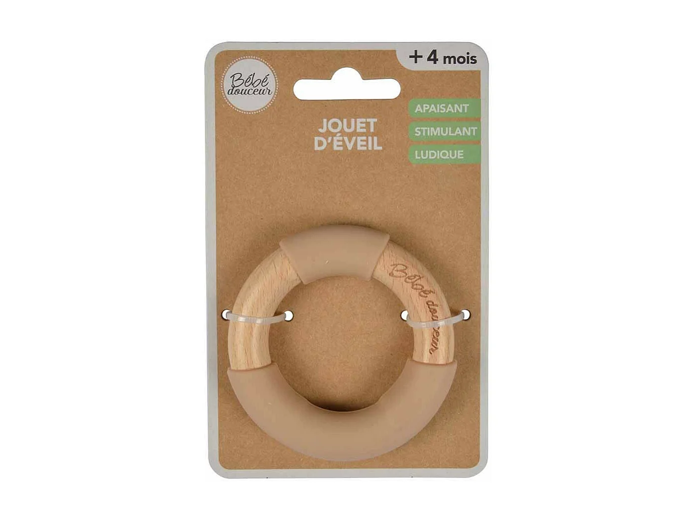 Jouet d'Éveil Bébé "Anneau en Bois" 7cm Naturel