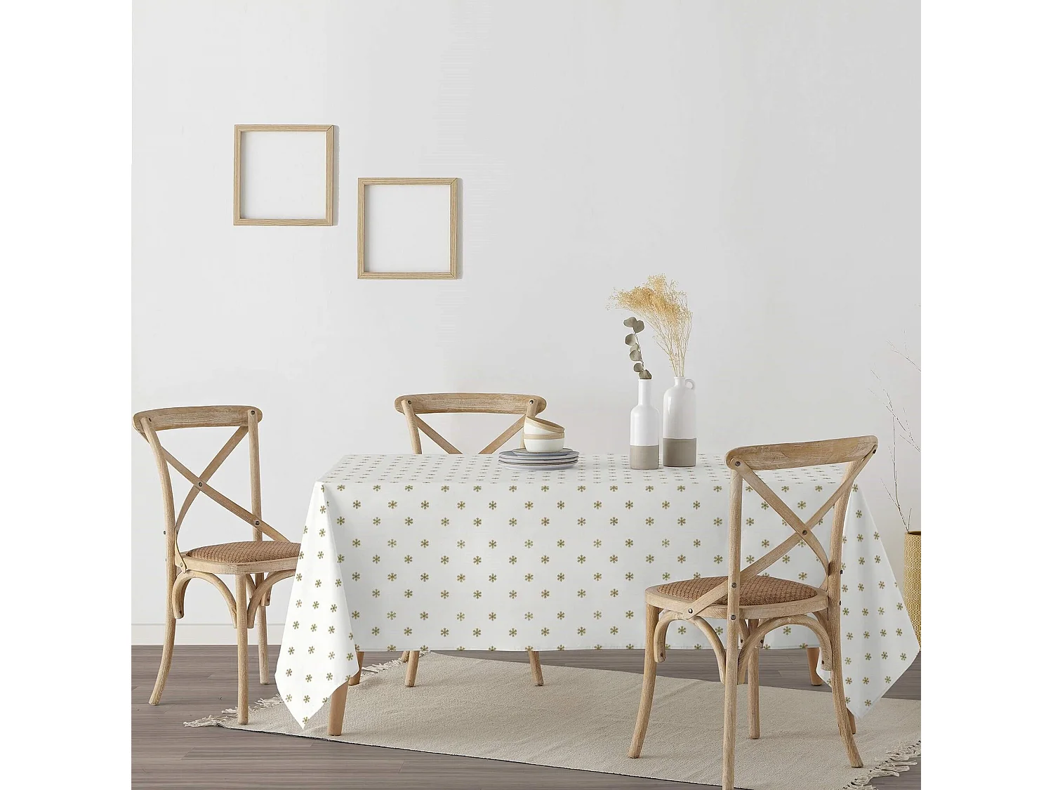 Nappe enduite anti-taches Snowflakes Gold 140x140 cm