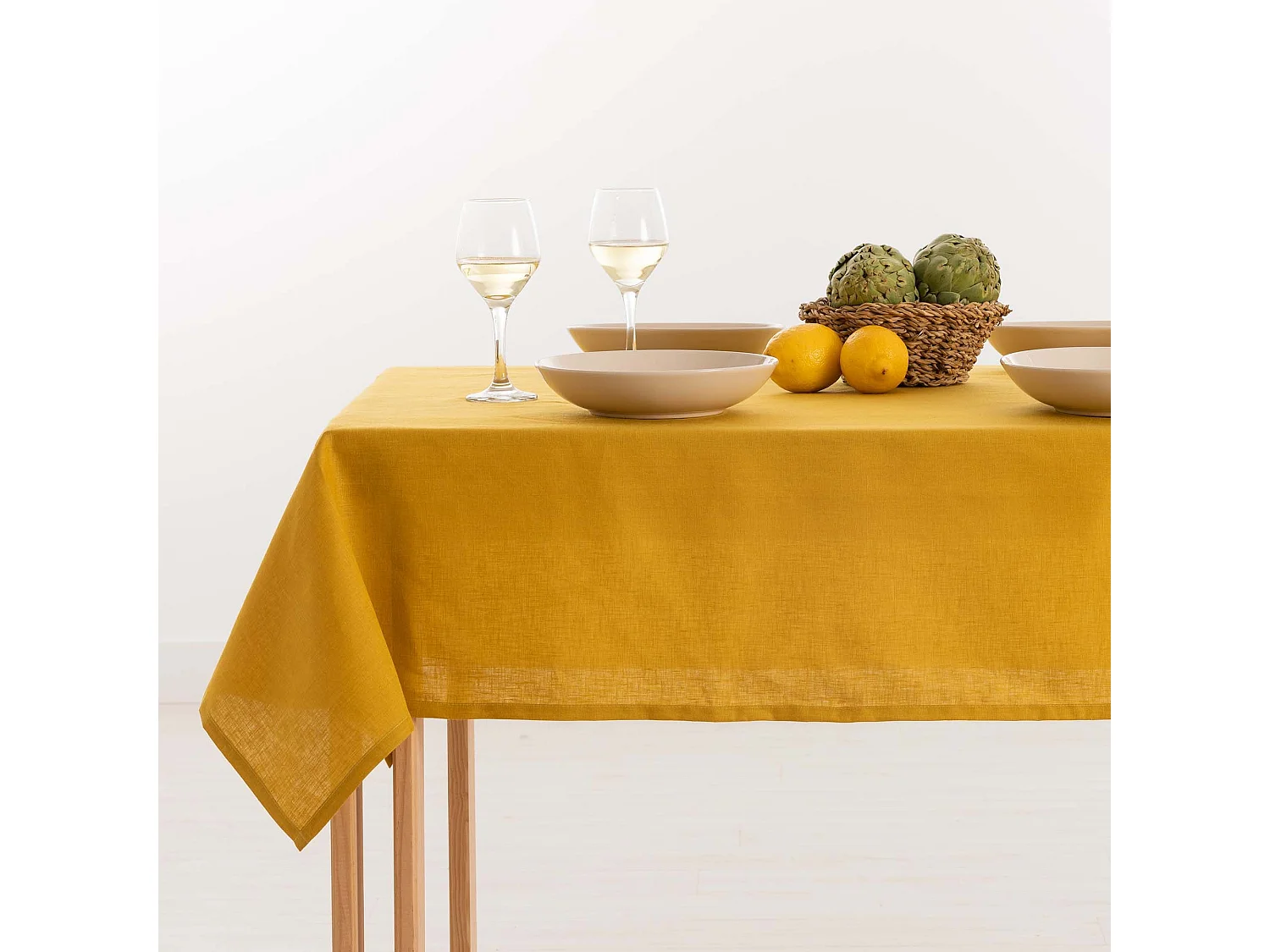 Mantel hidrofugo antimanchas Lino 100% Mustard - 100x150 cm
