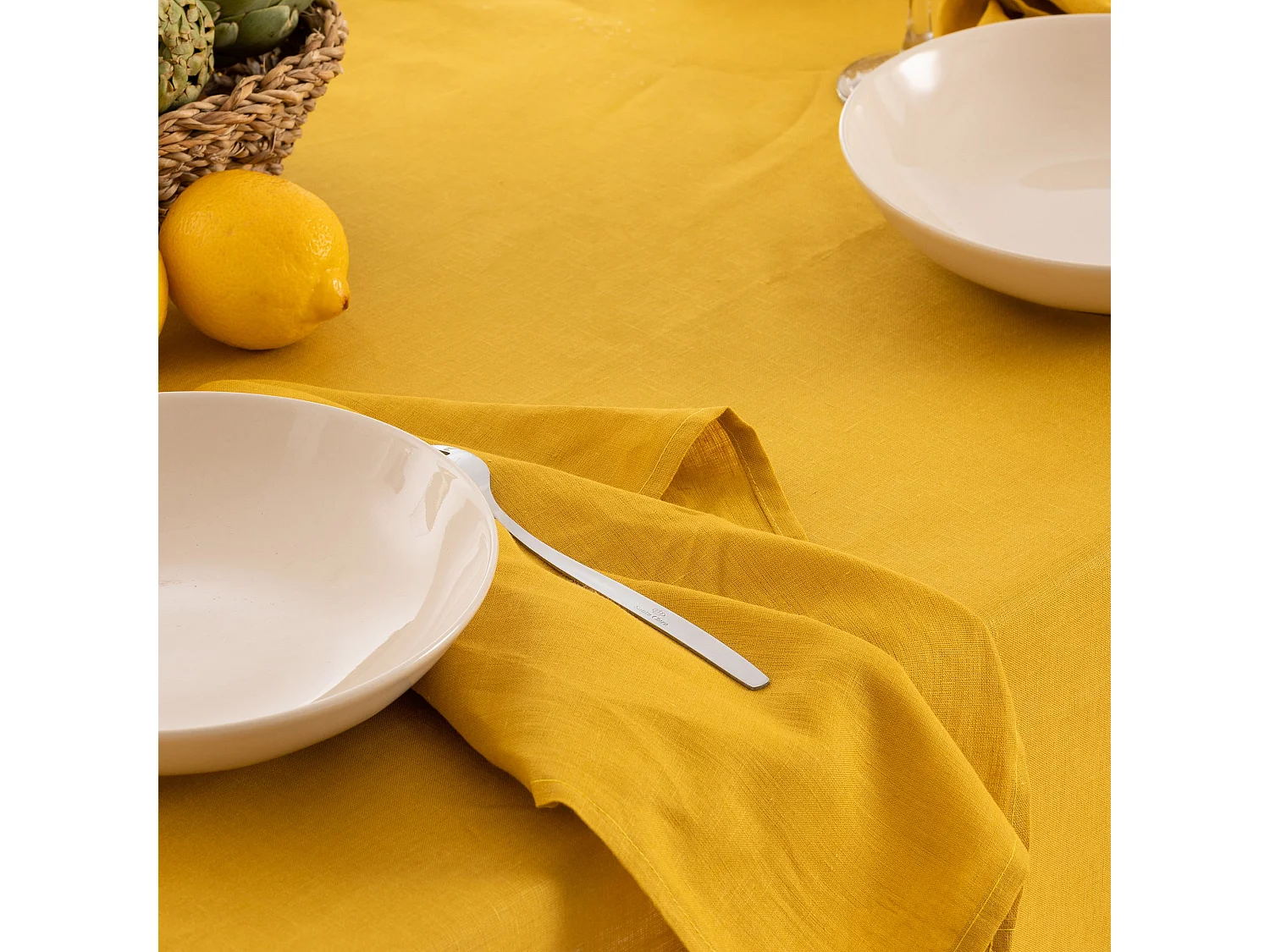 Mantel hidrofugo antimanchas Lino 100% Mustard - 100x150 cm