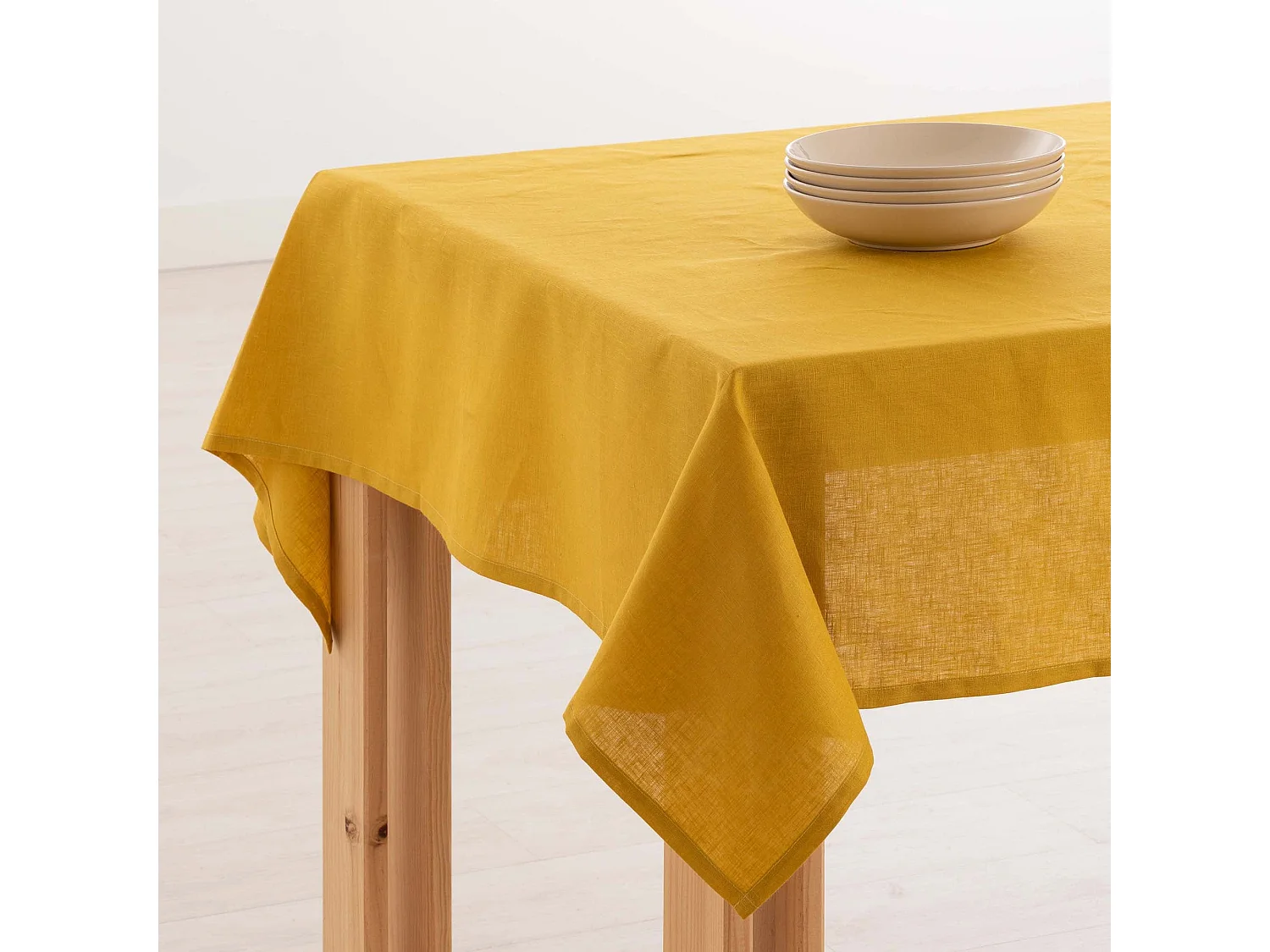 Nappe hydrofuge anti-taches en lin 100 % Mustard - 100x150 cm