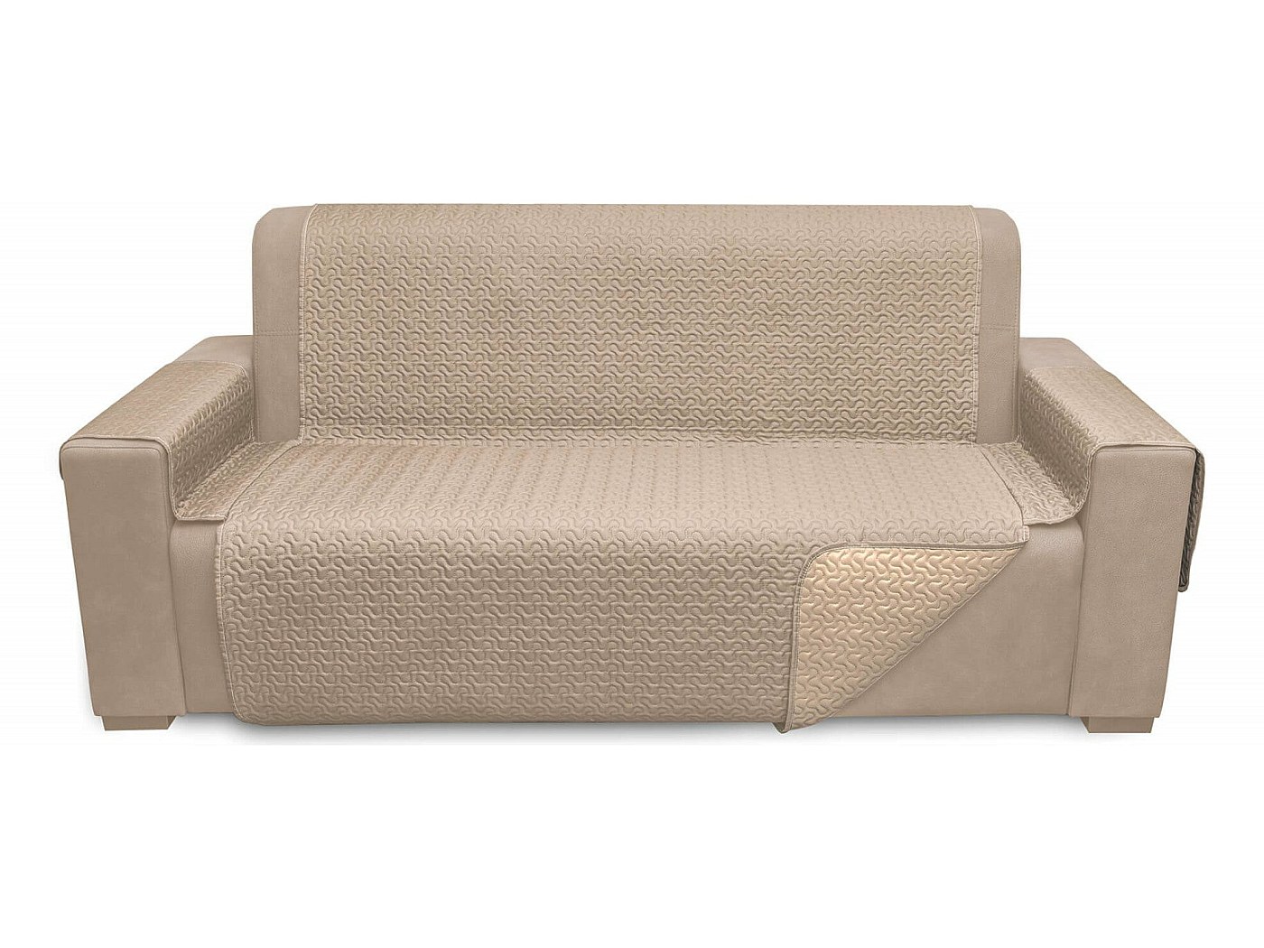 Protège-canapé en micRosetin Beige-Taupe - 3 places dossier 160cm