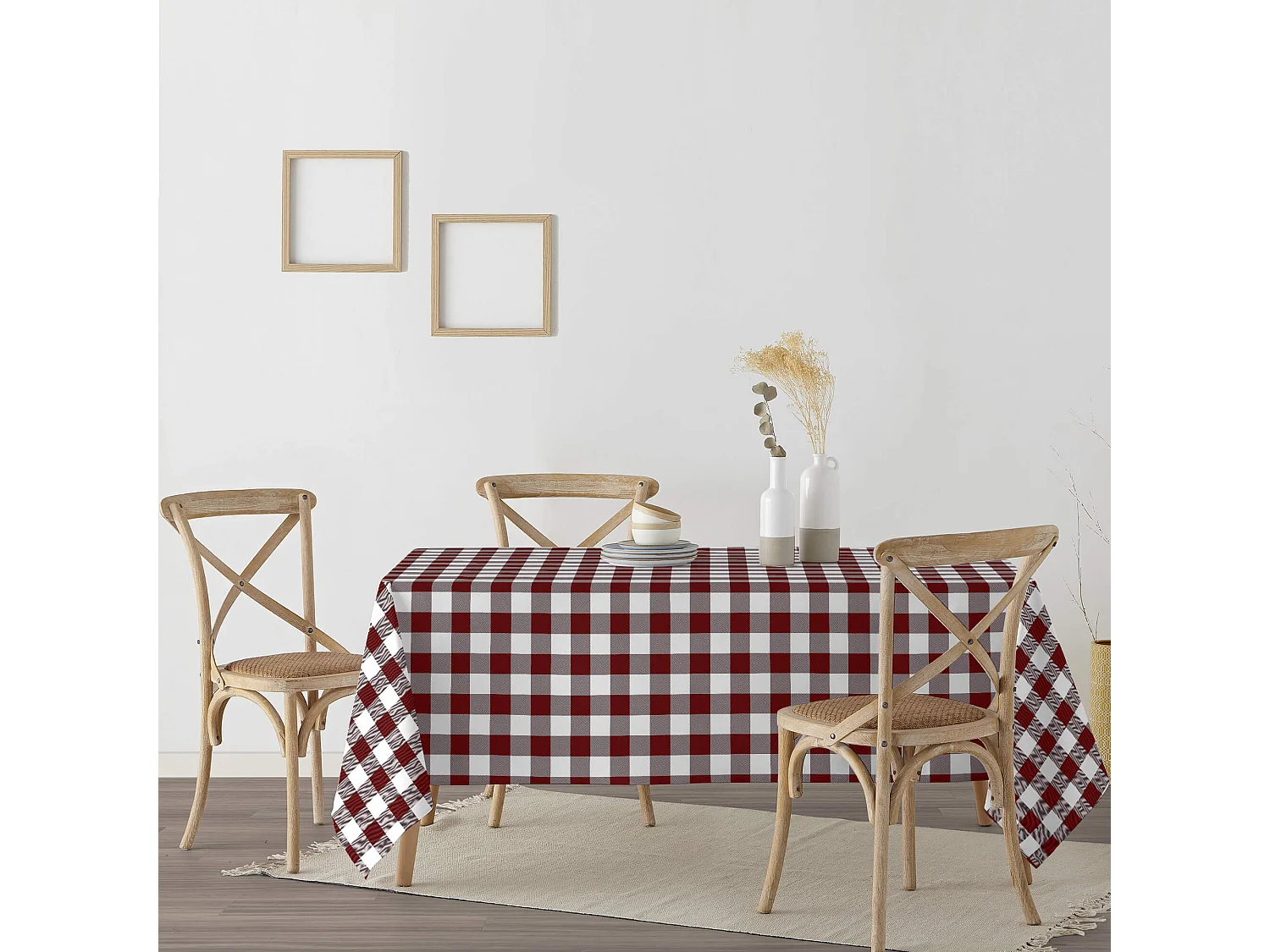 Nappe enduite anti-taches tableaus grenat - 140x140 cm