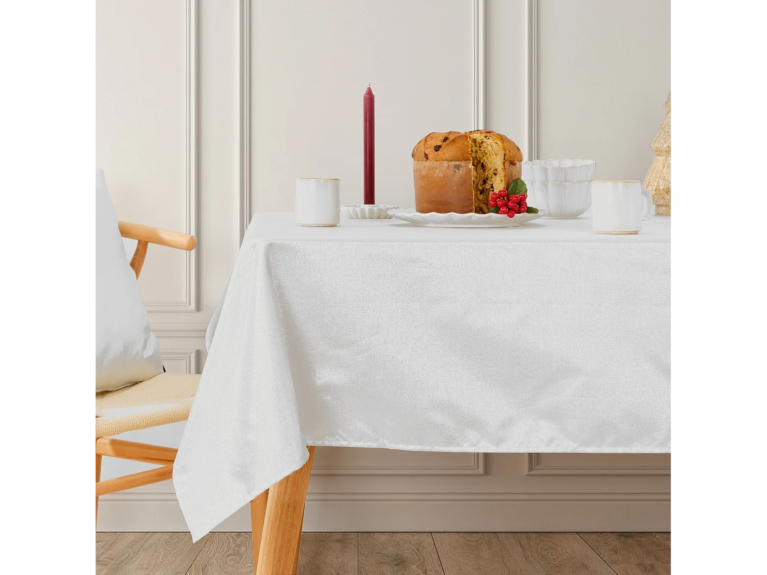 Mantel antimanchas tacto tela jacquard Christmas Night Plata Lurex 240x155 cm
