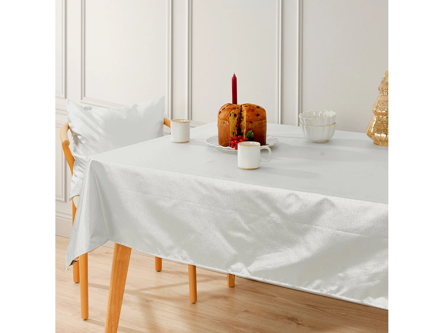 Mantel antimanchas tacto tela jacquard Christmas Night Plata Lurex 240x155 cm