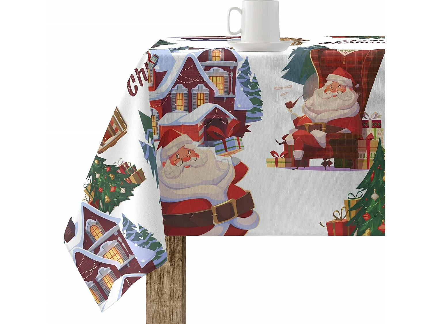 Nappe enduite anti-taches Papa Noel 250x140 cm