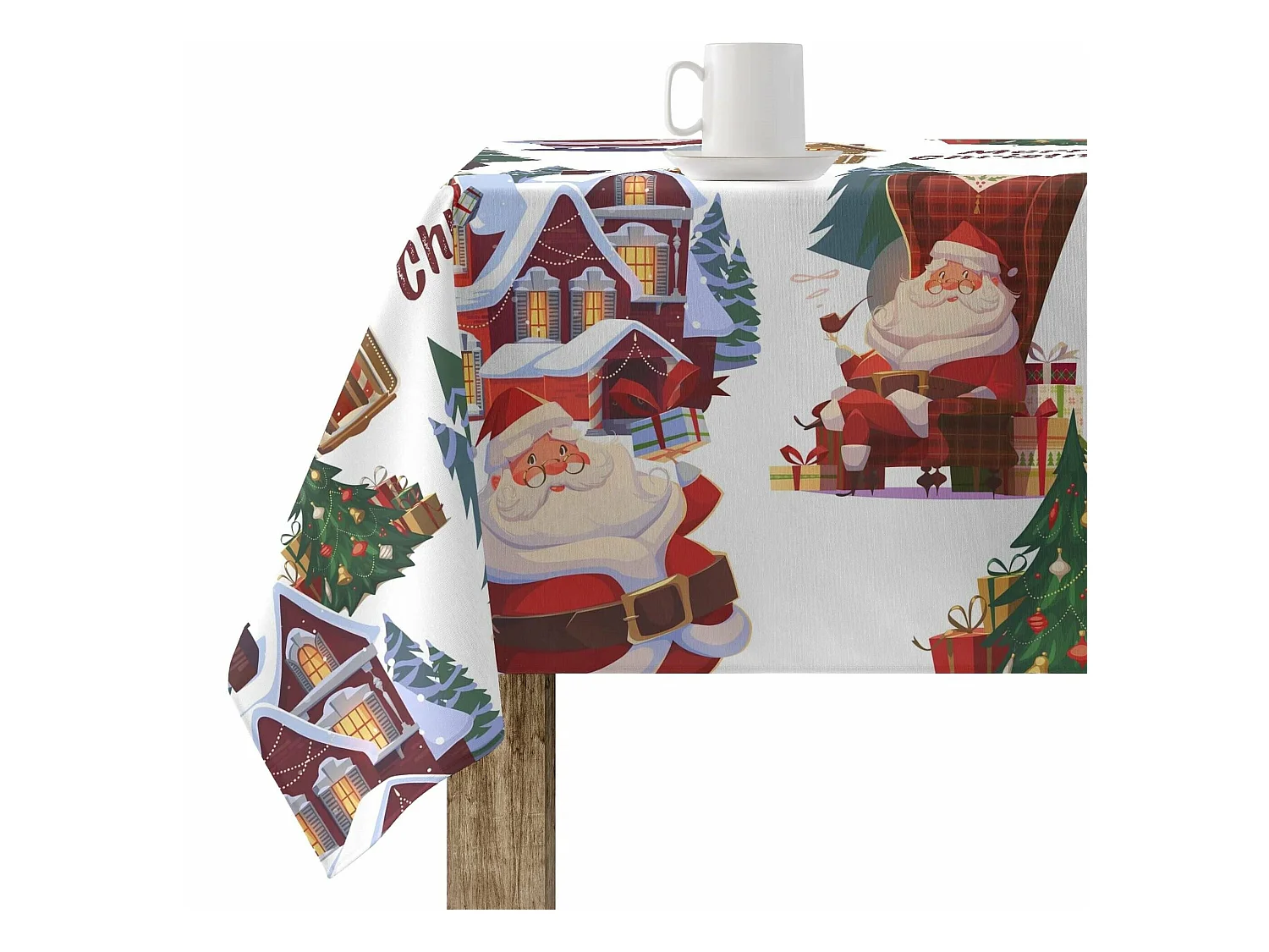 Nappe enduite anti-taches Papa Noel 250x140 cm