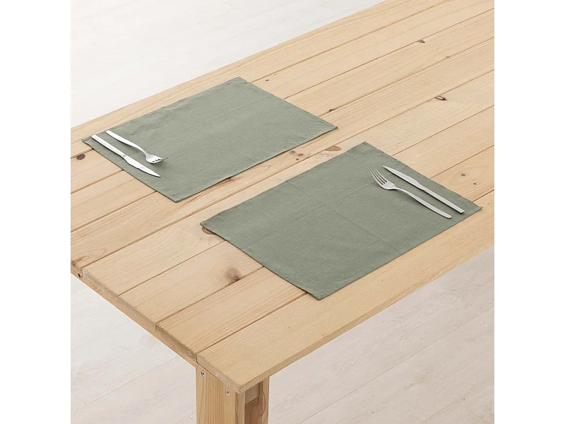 Lot de 2 sets de table individuels hydrofuges anti-taches en lin 100 % Vert armée 45x35 cm