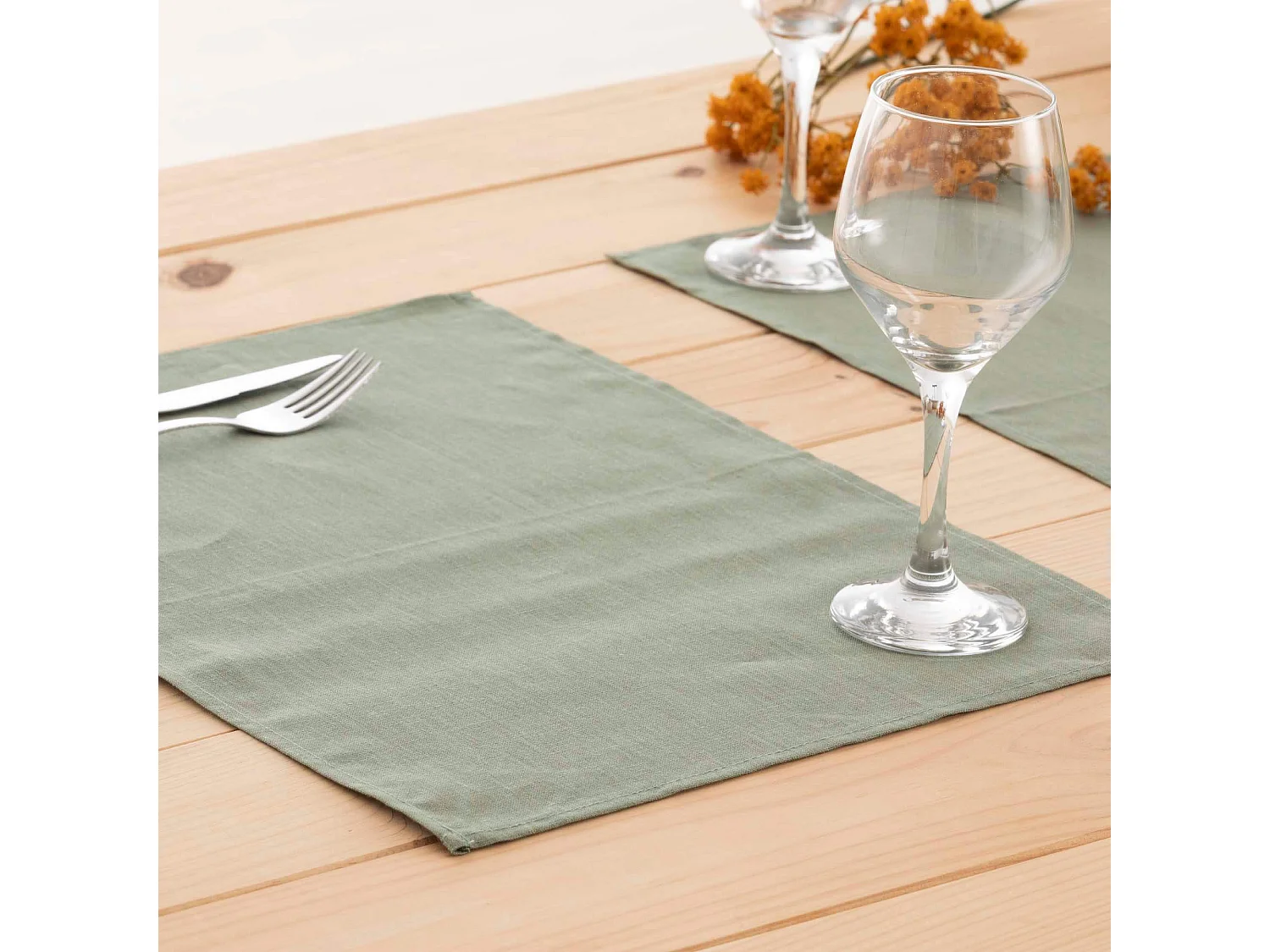 Pack 2 unidades mantel individual hidrófugo antimanchas Lino 100% Army Green 45x35 cm