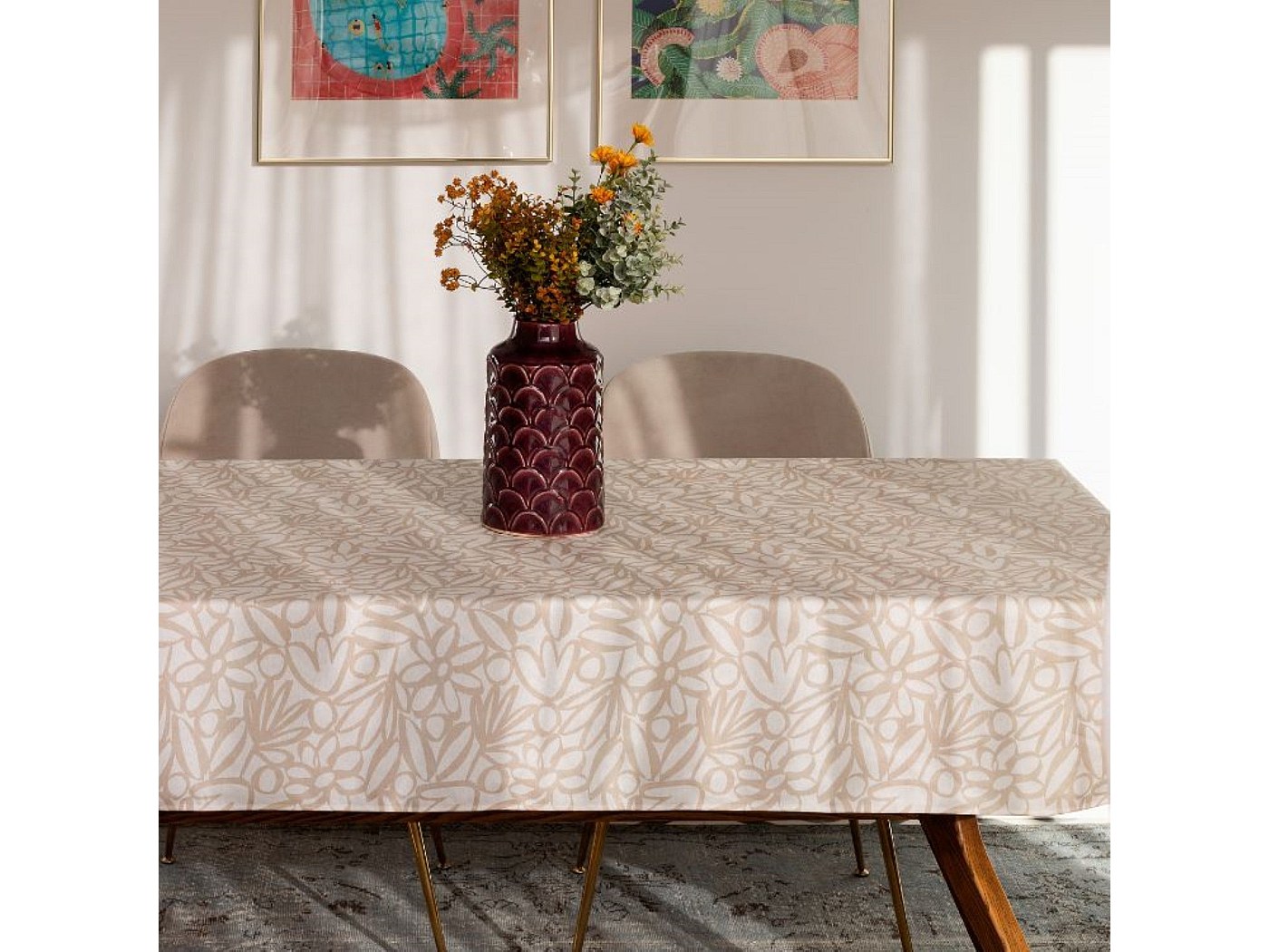 Mantel Eva Beige Estilo Shabby Ghirigori 140x140/180/240/300/360, 140x360