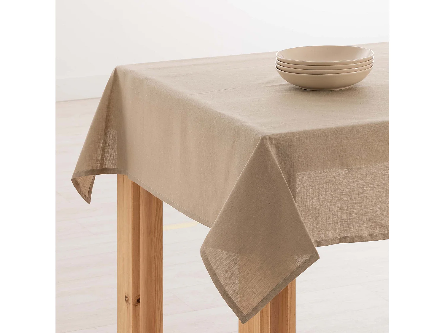 Mantel hidrofugo antimanchas Lino 100% Taupe - 400x150 cm
