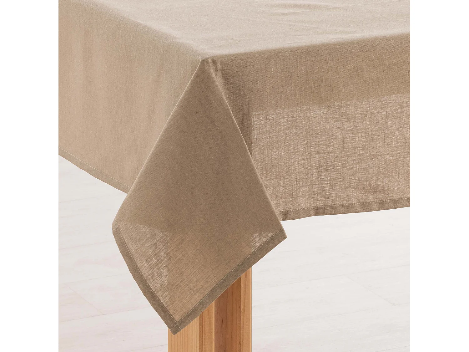 Nappe hydrofuge anti-taches en lin 100 % Taupe - 400x150 cm