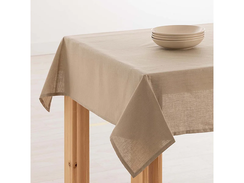 Nappe hydrofuge anti-taches en lin 100 % Taupe - 400x150 cm