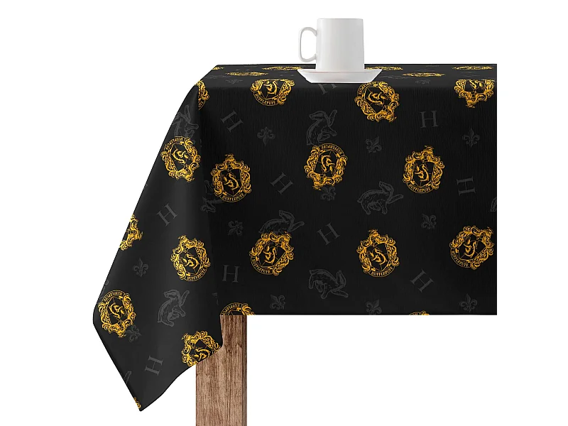 Mantel resinado antimanchas Hufflepuff Shield Black - 300X140 cm