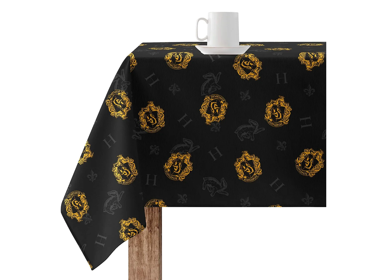 Mantel resinado antimanchas Hufflepuff Shield Black - 300X140 cm