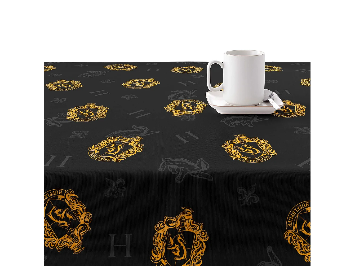Mantel resinado antimanchas Hufflepuff Shield Black - 300X140 cm