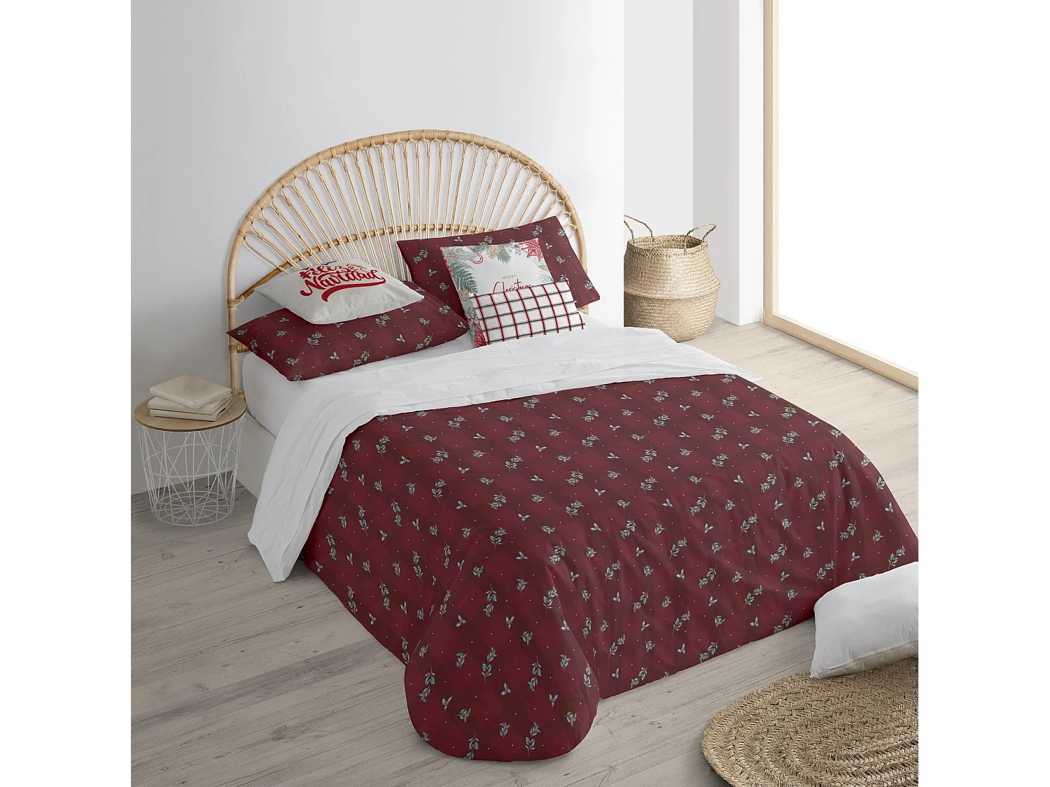 Housse de couette réversible en velours avec boutons-pression Red Christmas 1 pour lit de 180 (260x240 cm)