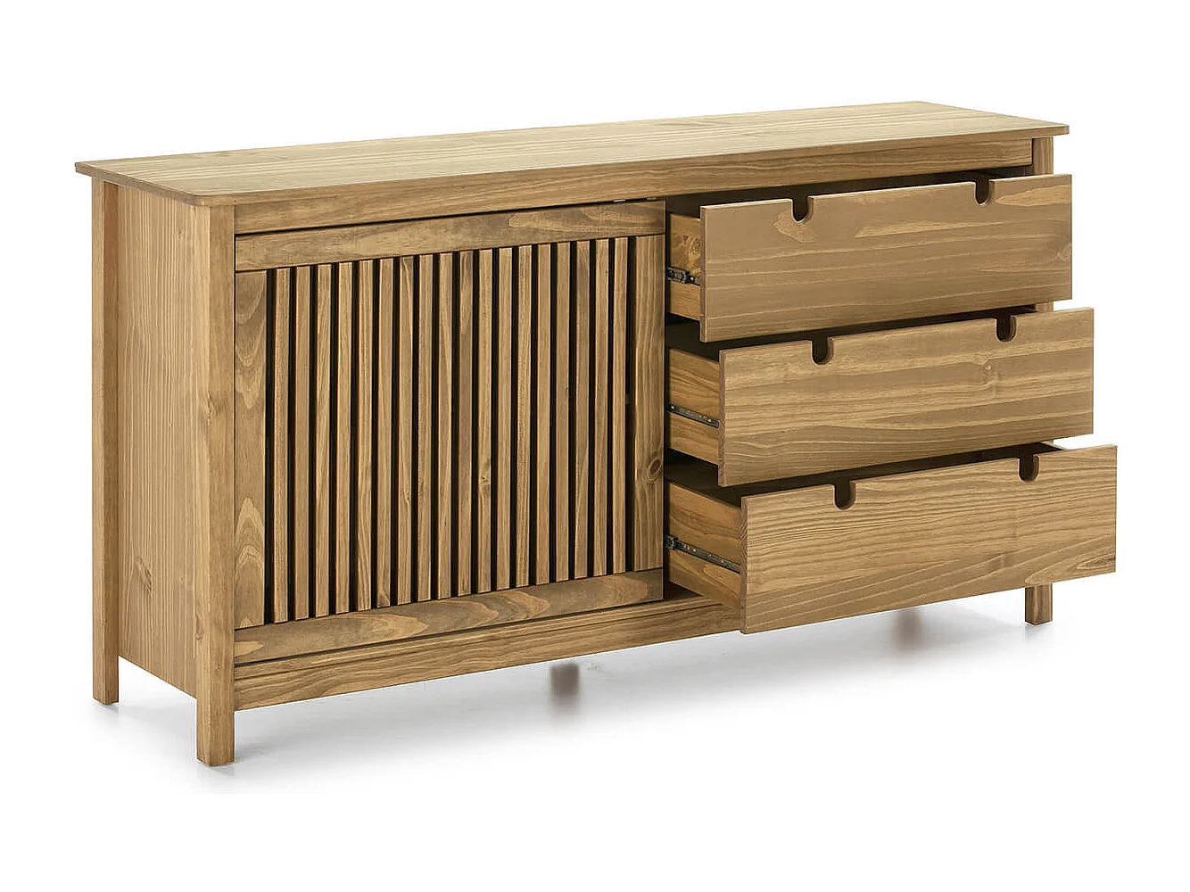 MALIA - Buffet Bas 3 Tiroirs 1 Porte Coul. Bois Ciré