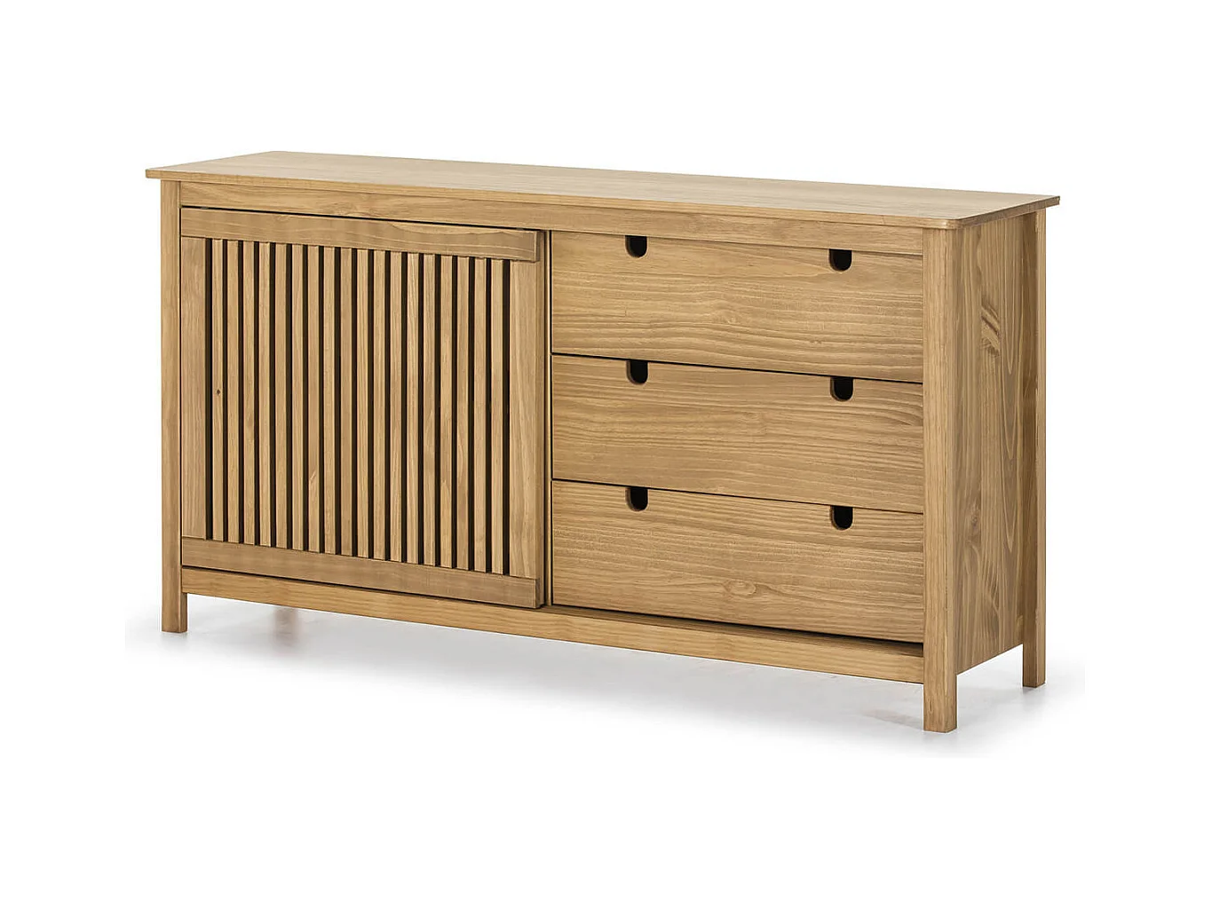 MALIA - Buffet Bas 3 Tiroirs 1 Porte Coul. Bois Ciré