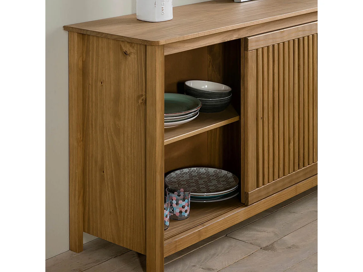 MALIA - Buffet Bas 3 Tiroirs 1 Porte Coul. Bois Ciré