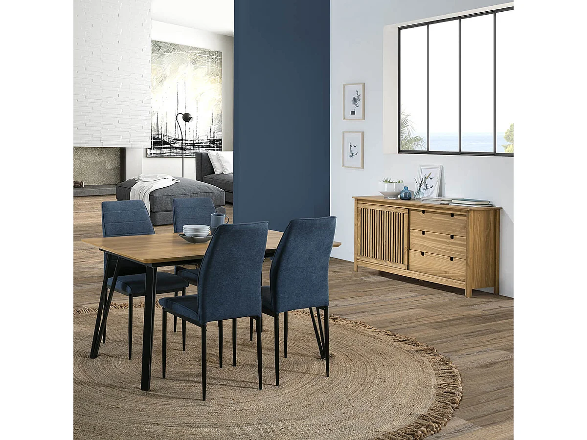 MALIA - Buffet Bas 3 Tiroirs 1 Porte Coul. Bois Ciré