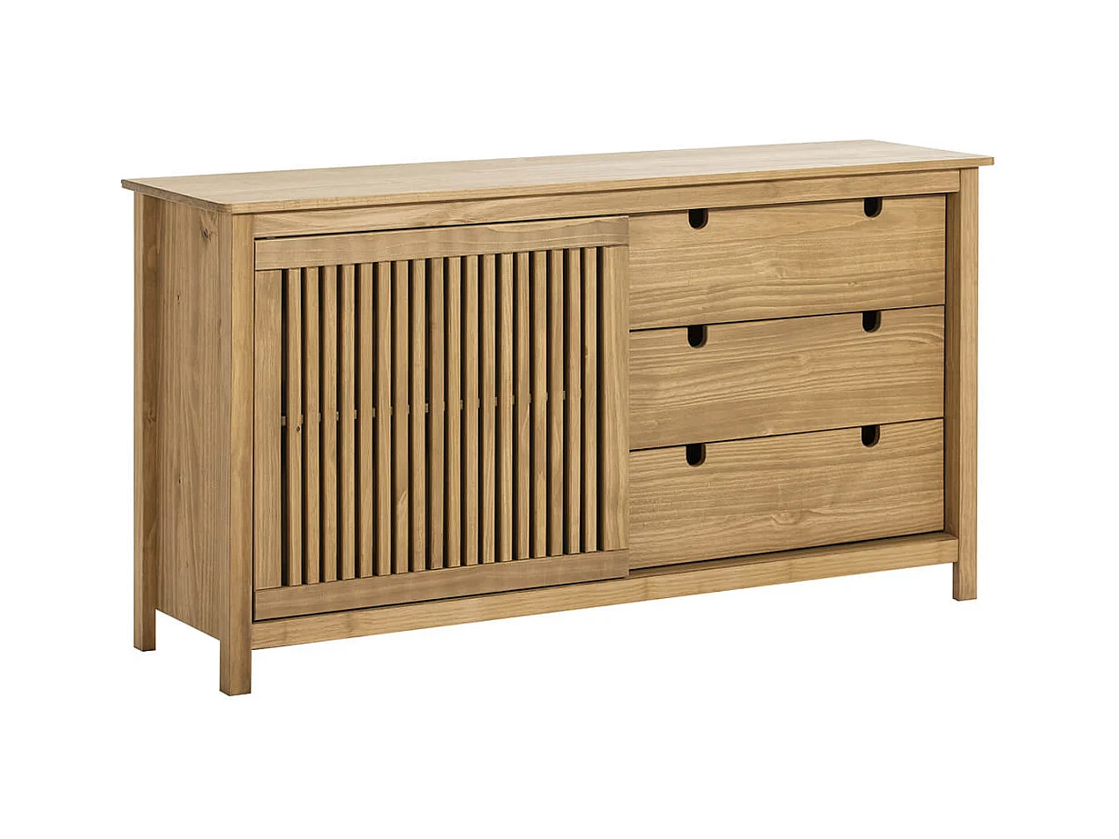 MALIA - Buffet Bas 3 Tiroirs 1 Porte Coul. Bois Ciré