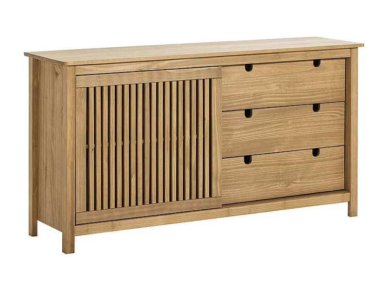 MALIA - Buffet Bas 3 Tiroirs 1 Porte Coul. Bois Ciré