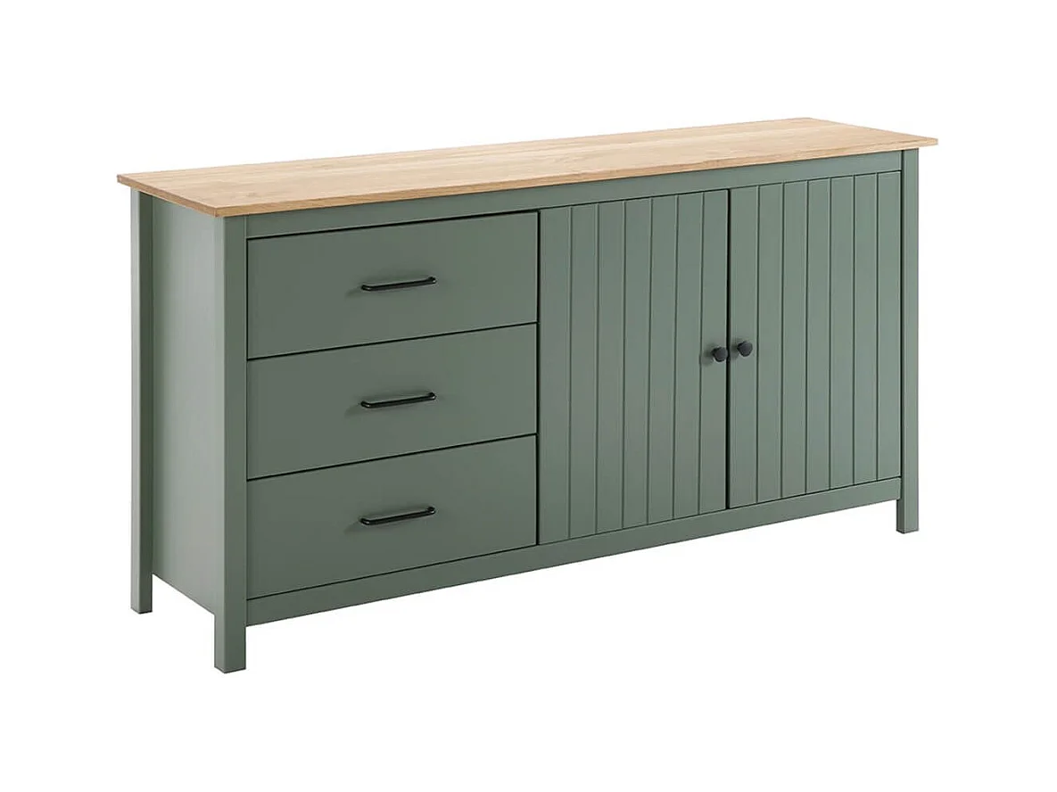 TINA - Buffet Bas 2 Portes 3 Tiroirs Bois Ciré et Vert