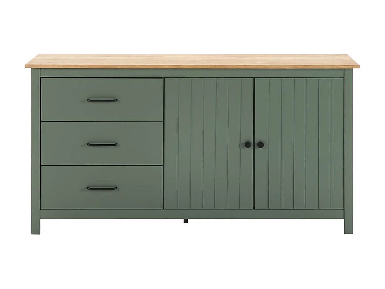 TINA - Buffet Bas 2 Portes 3 Tiroirs Bois Ciré et Vert