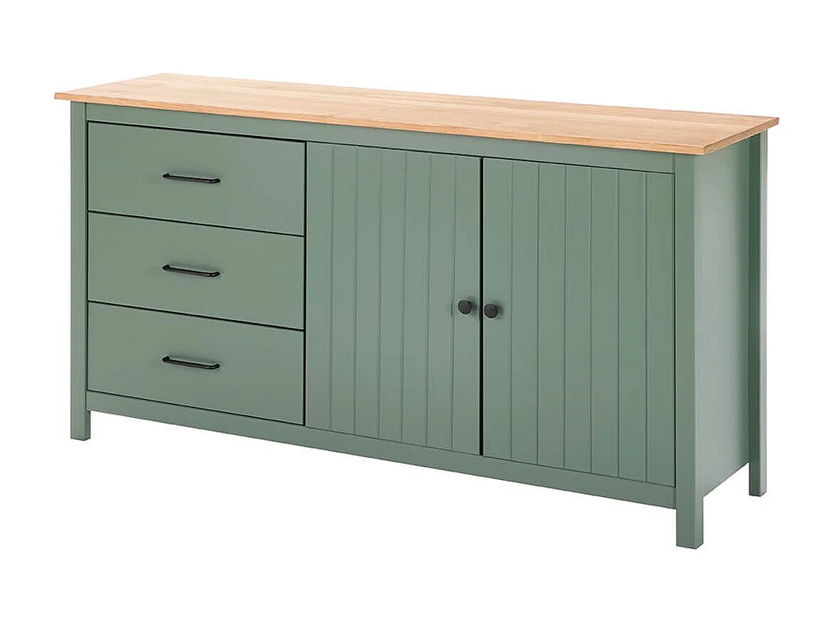 TINA - Buffet Bas 2 Portes 3 Tiroirs Bois Ciré et Vert