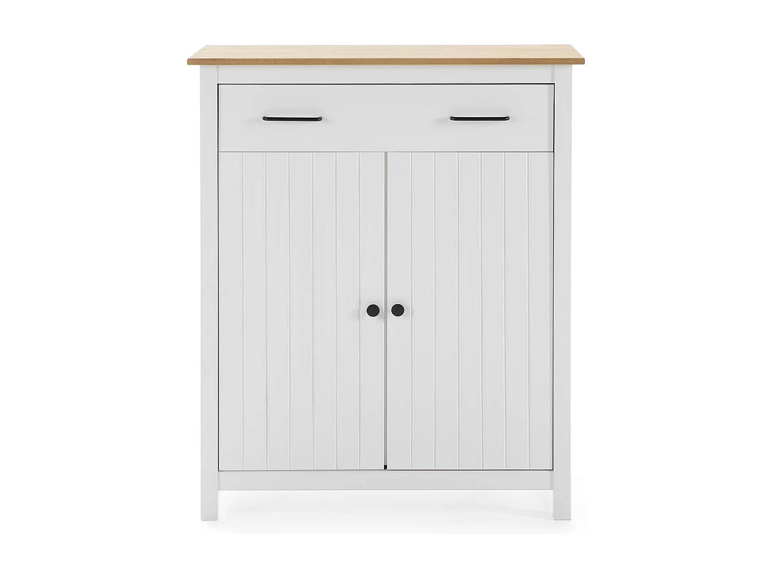 TINA - Meuble Haut 2 Portes 1 Tiroir Bois Ciré et Blanc