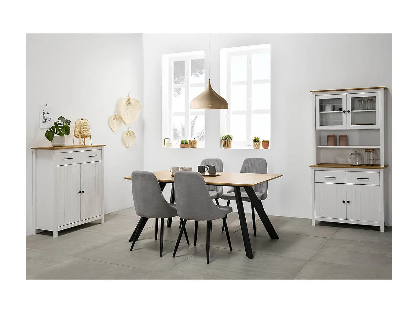 TINA - Meuble Haut 2 Portes 1 Tiroir Bois Ciré et Blanc