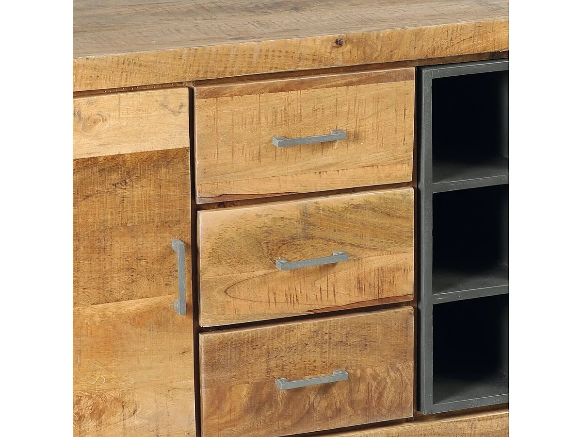 PALISSA - Buffet 3 Portes 3 Tiroirs Bois et Acier Patiné