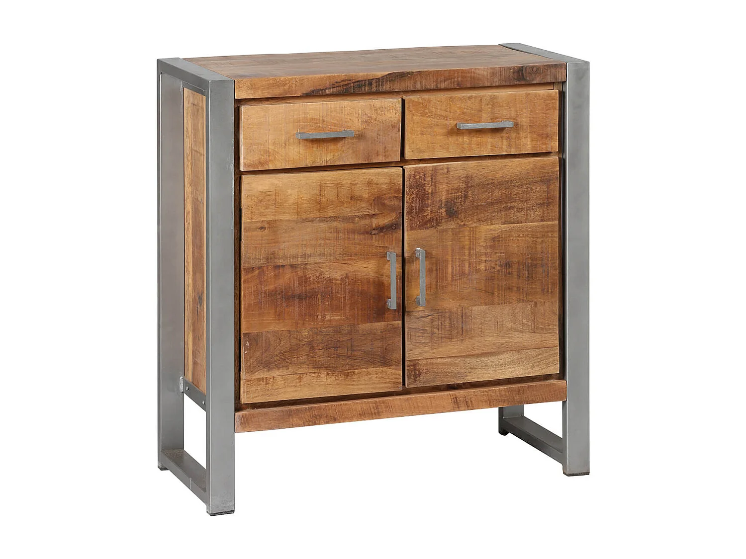 PALISSA - Buffet 2 Portes 2 Tiroirs Bois et Acier Patiné