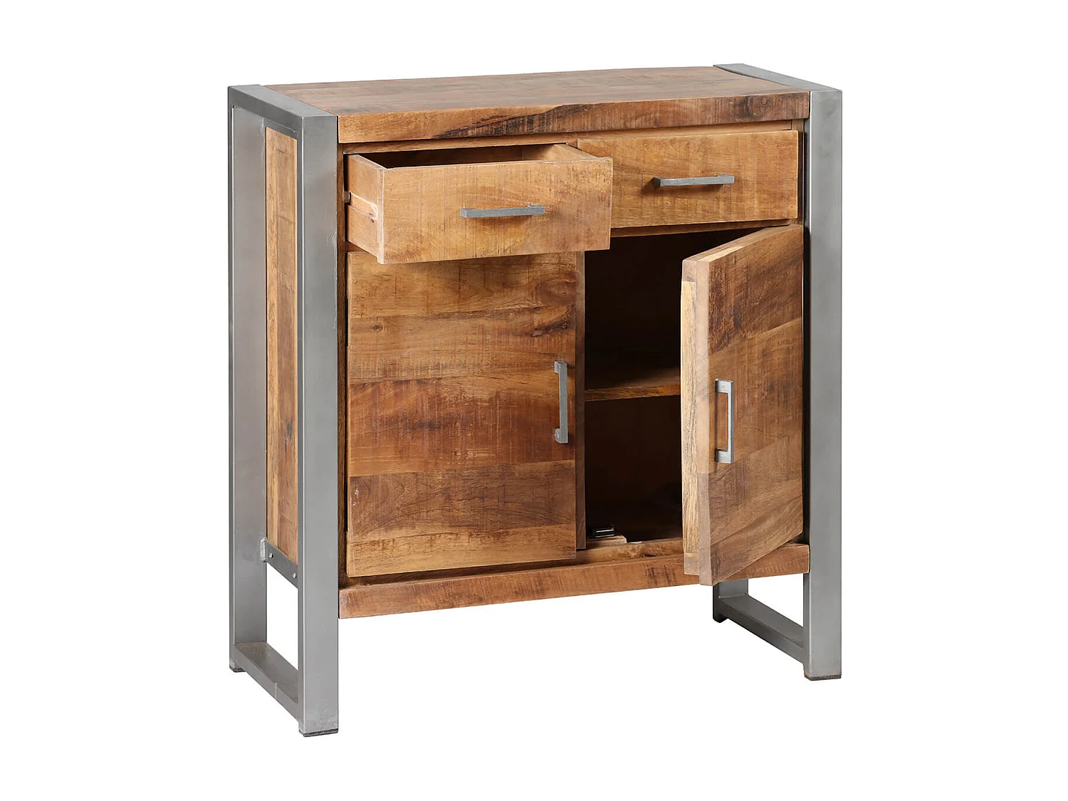 PALISSA - Buffet 2 Portes 2 Tiroirs Bois et Acier Patiné